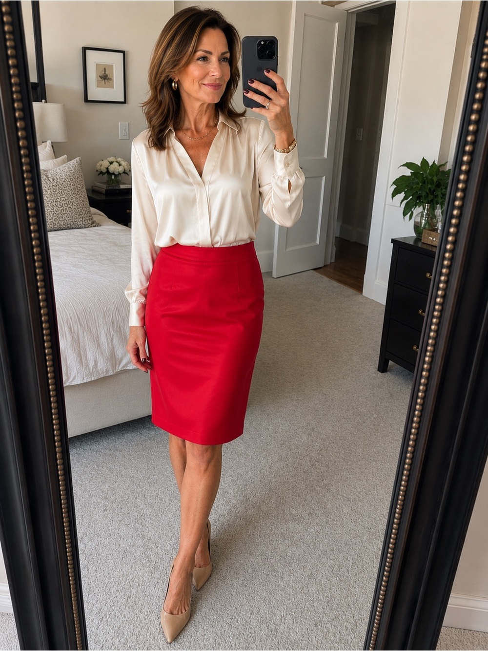 Oscar de la Renta Red Pencil Skirt - Tailored Women's Workwear